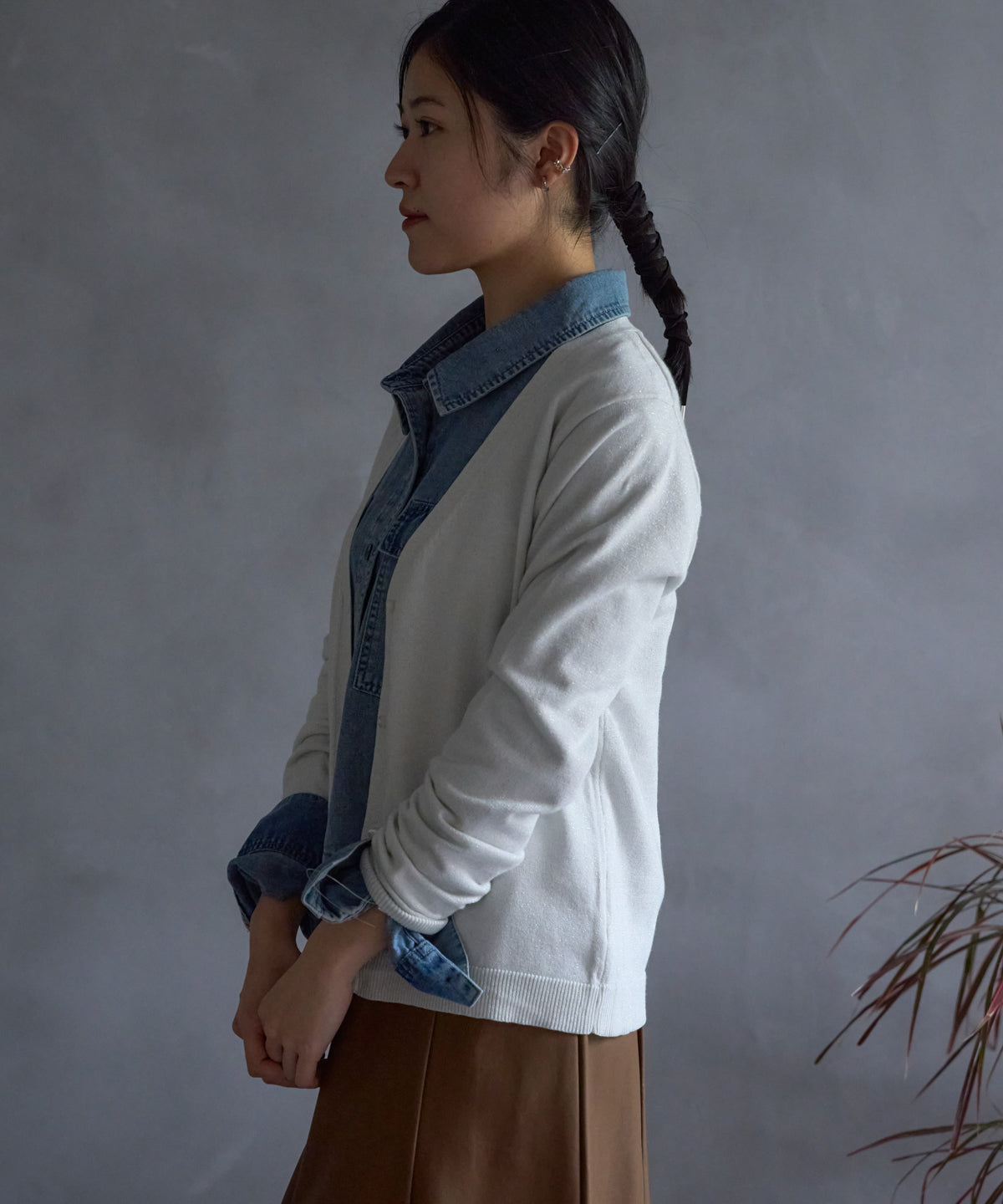 Vネックラメカーディガン