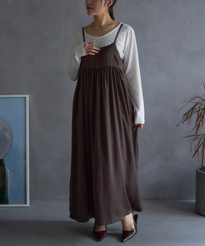 ワッシャーサテンギャザーキャミワンピース