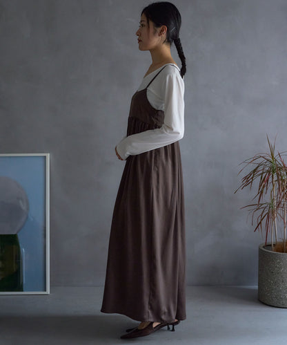 ワッシャーサテンギャザーキャミワンピース