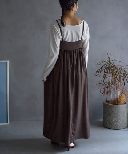 ワッシャーサテンギャザーキャミワンピース