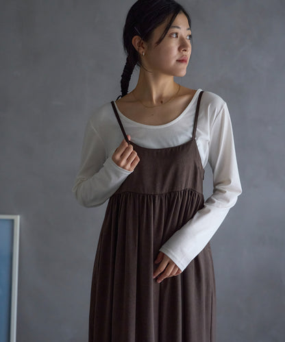 ワッシャーサテンギャザーキャミワンピース