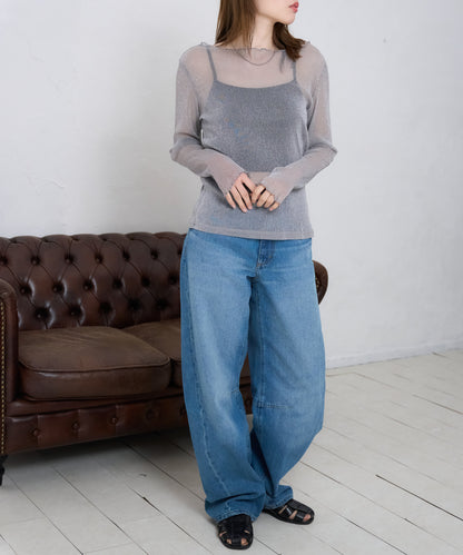 シアーラメ ボートネック長袖トップス