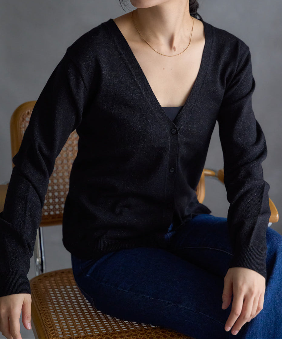Vネックラメカーディガン