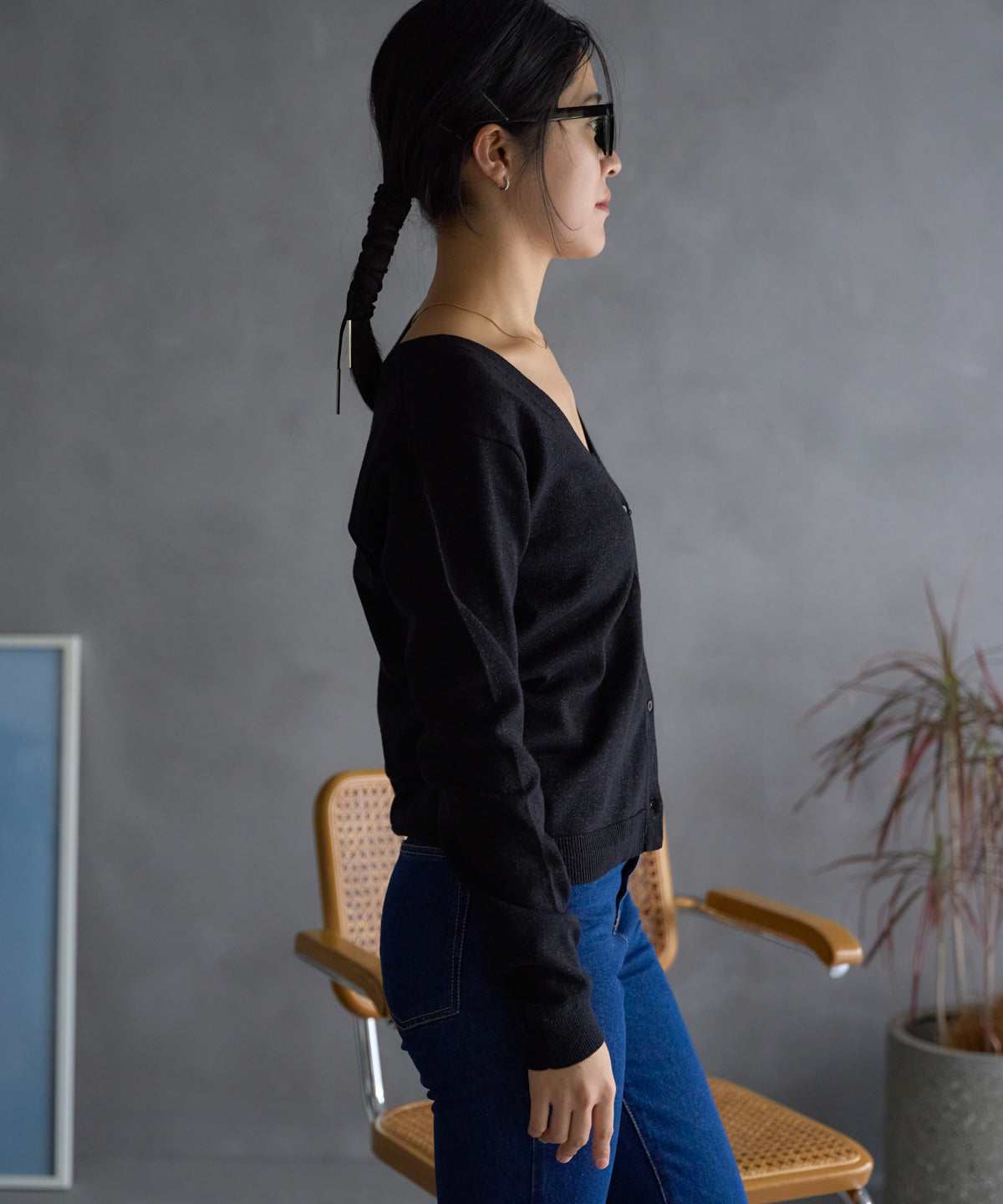 Vネックラメカーディガン