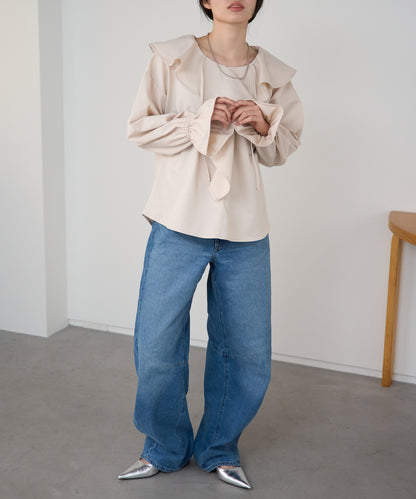 デニムフリルビッグカラーブラウス
