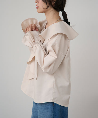 デニムフリルビッグカラーブラウス