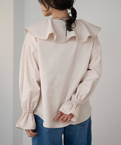 デニムフリルビッグカラーブラウス