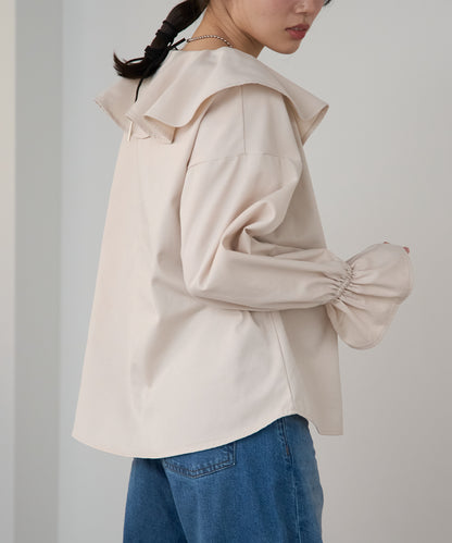 デニムフリルビッグカラーブラウス