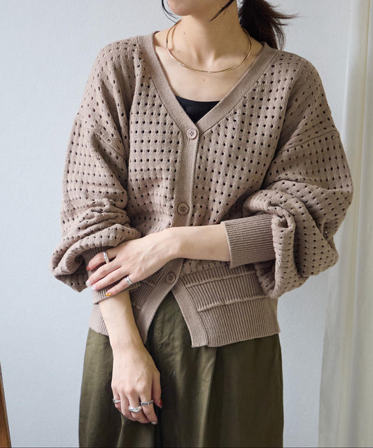 透かし編みメッシュカーディガン