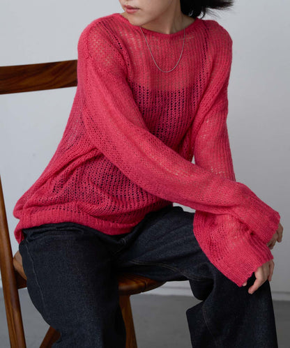 シアーモヘアタッチロングニットプルオーバー