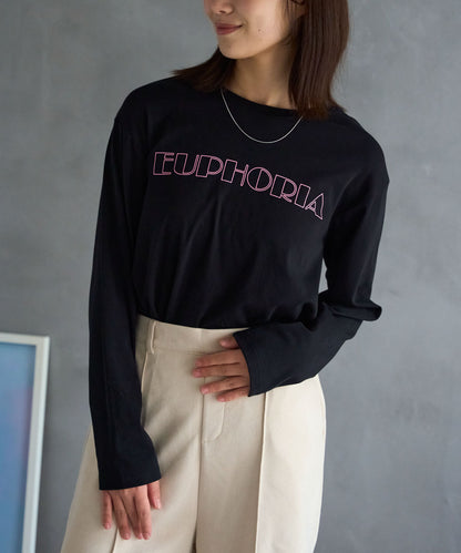 長袖カラーロゴプリントTシャツ