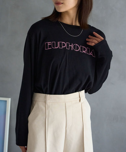 長袖カラーロゴプリントTシャツ