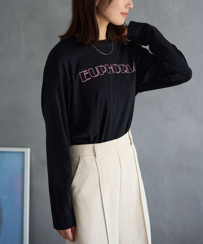 長袖カラーロゴプリントTシャツ