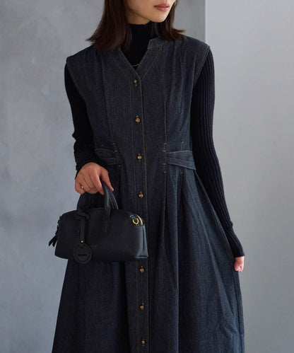 ウエストリボンデニムワンピース