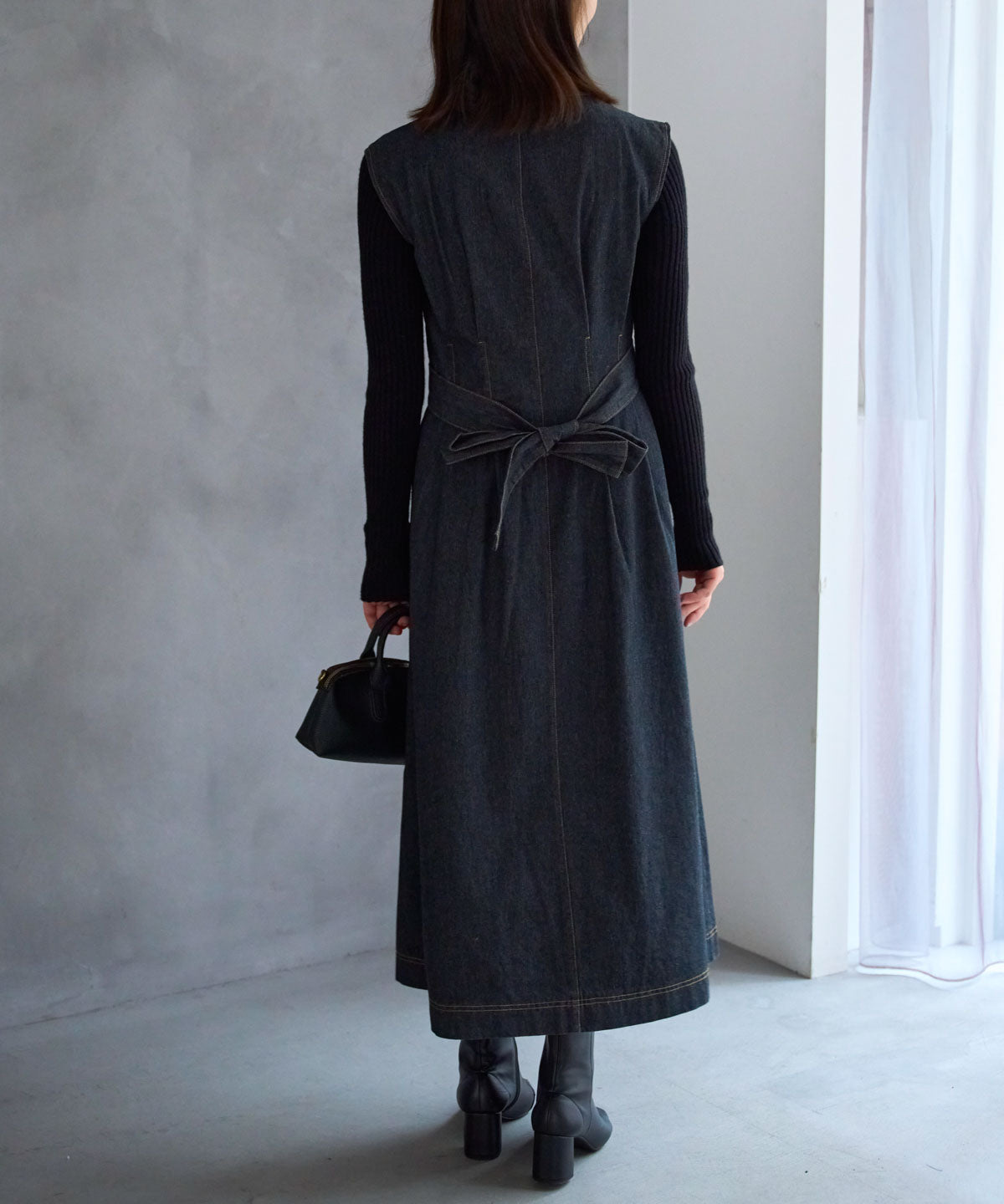 ウエストリボンデニムワンピース