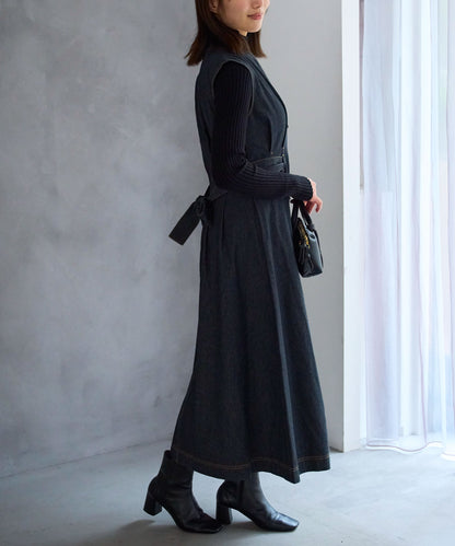 ウエストリボンデニムワンピース