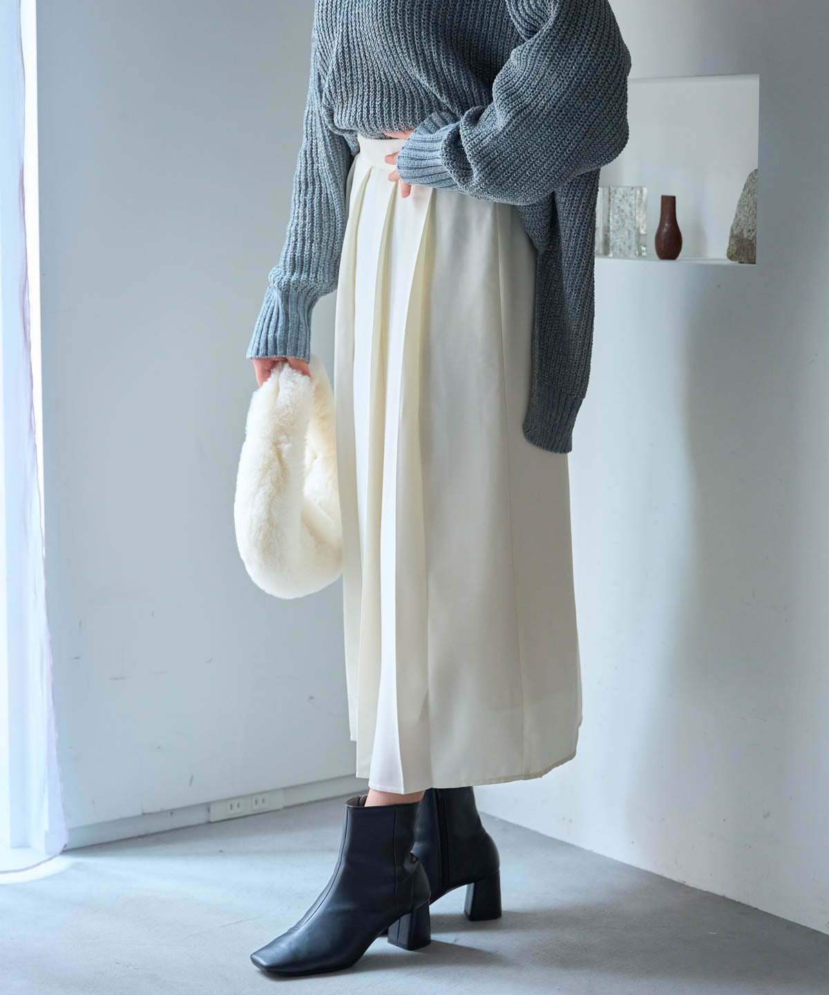 ボックスフロント プリーツスカート