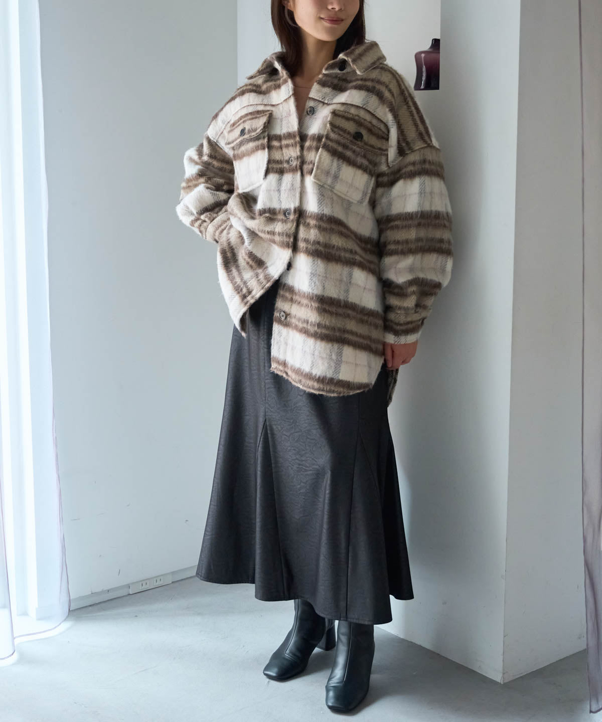 シャギーチェックシャツジャケット