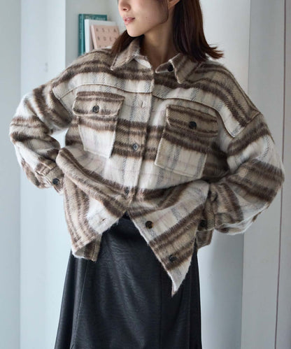 シャギーチェックシャツジャケット
