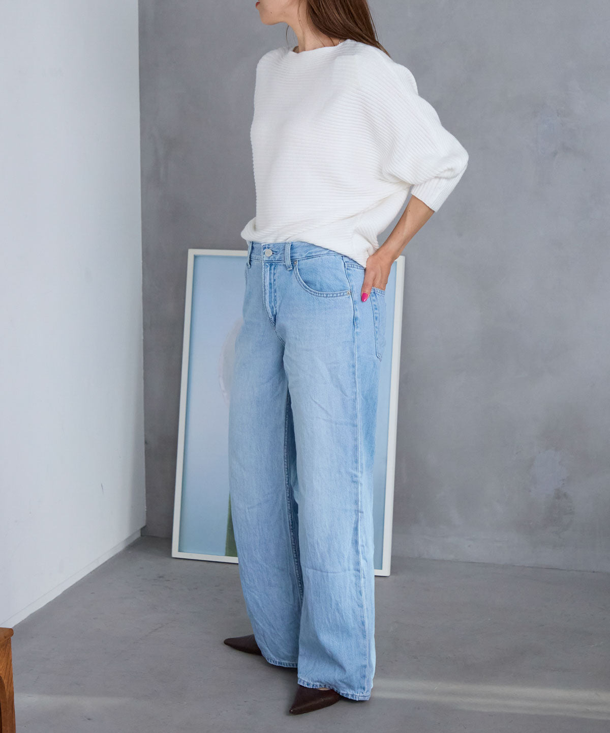 もちもちボートネックドルマンリブニット