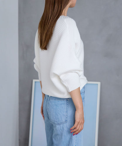 もちもちボートネックドルマンリブニット