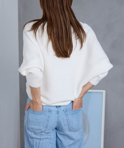 もちもちボートネックドルマンリブニット
