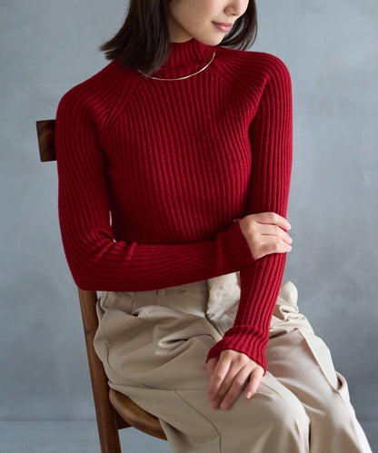 ボトルネックリブニットプルオーバー