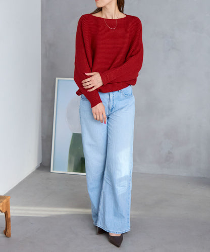 もちもちボートネックドルマンリブニット