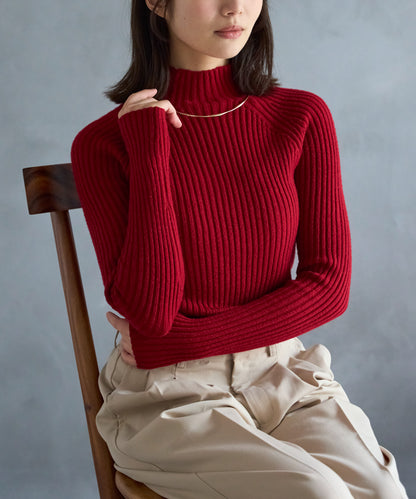 ボトルネックリブニットプルオーバー