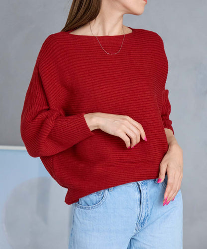 もちもちボートネックドルマンリブニット