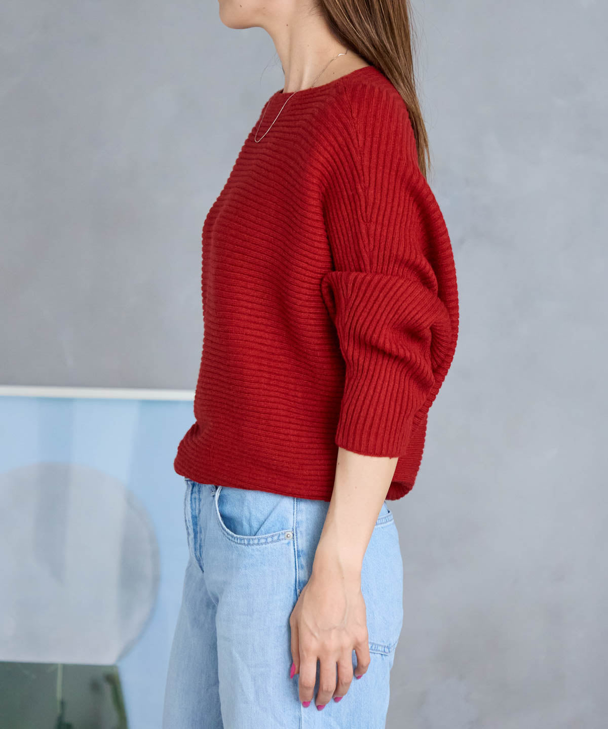 もちもちボートネックドルマンリブニット