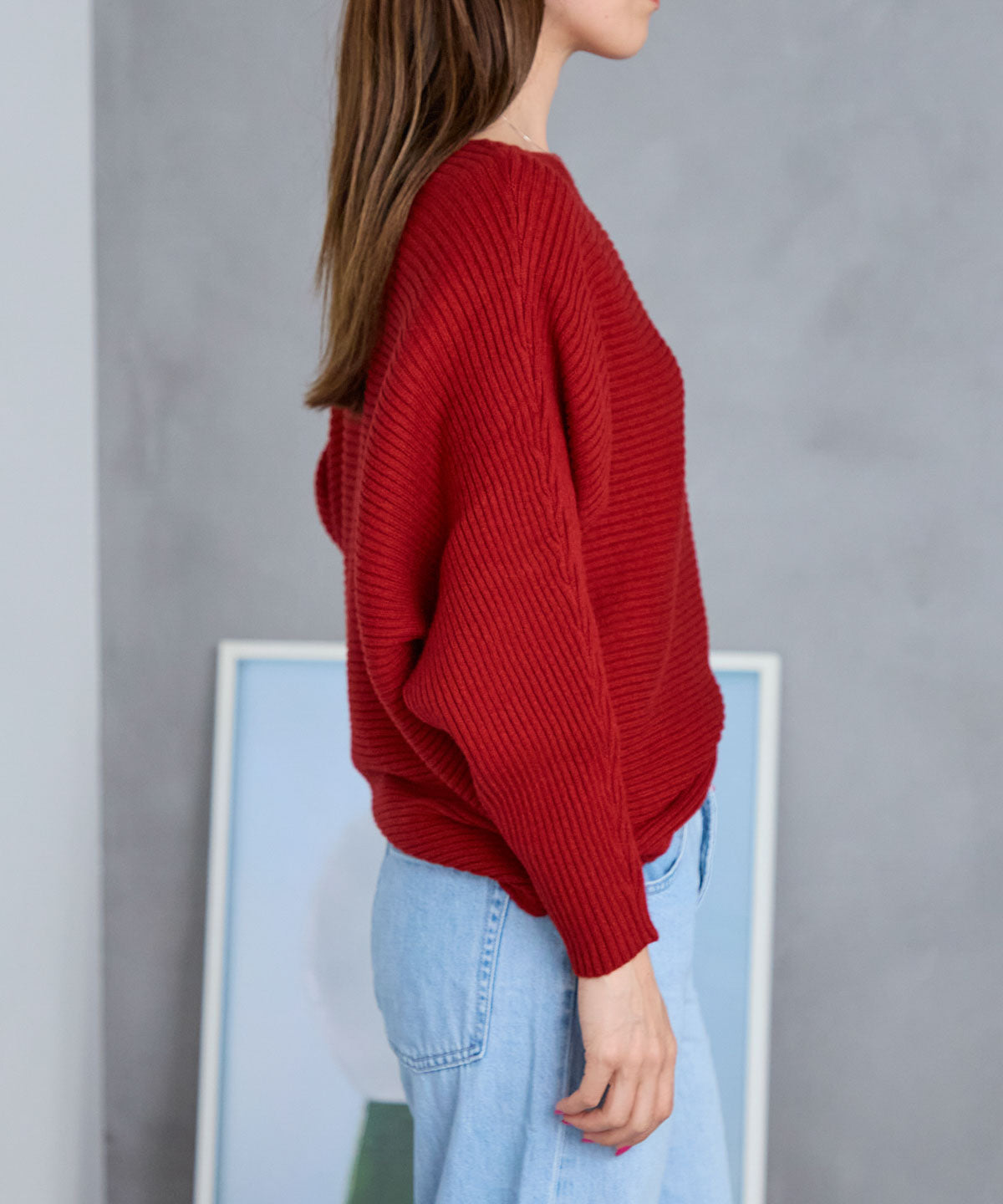 もちもちボートネックドルマンリブニット