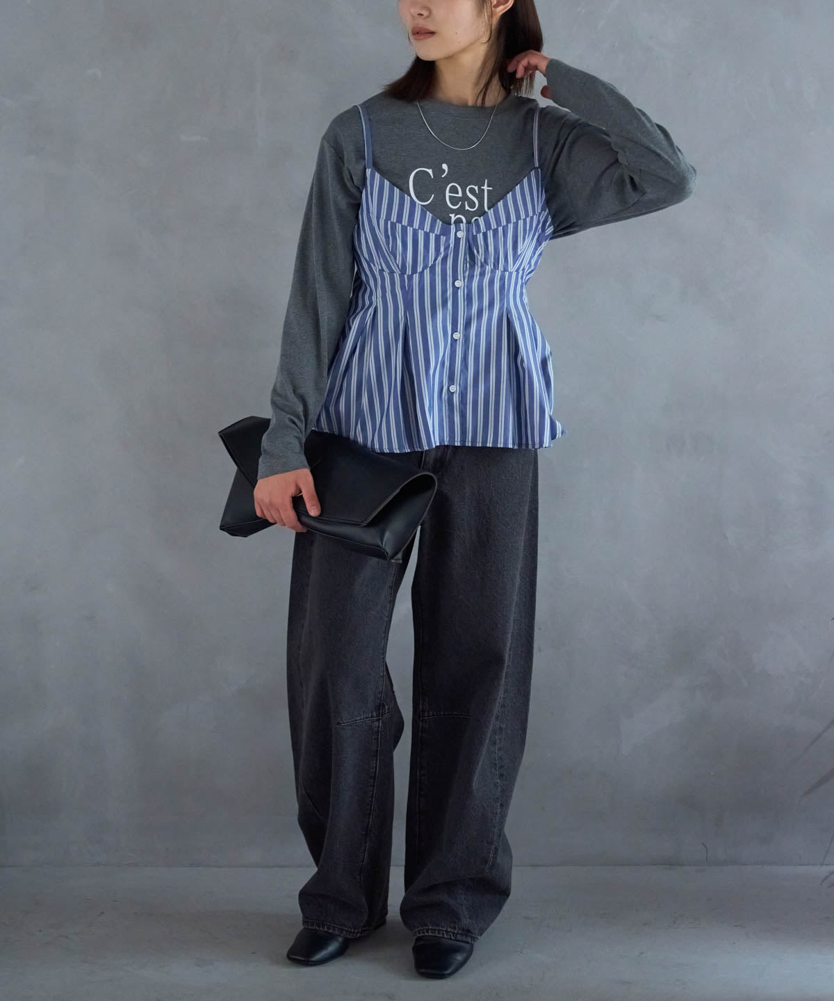 ペプラムストライプビスチェ