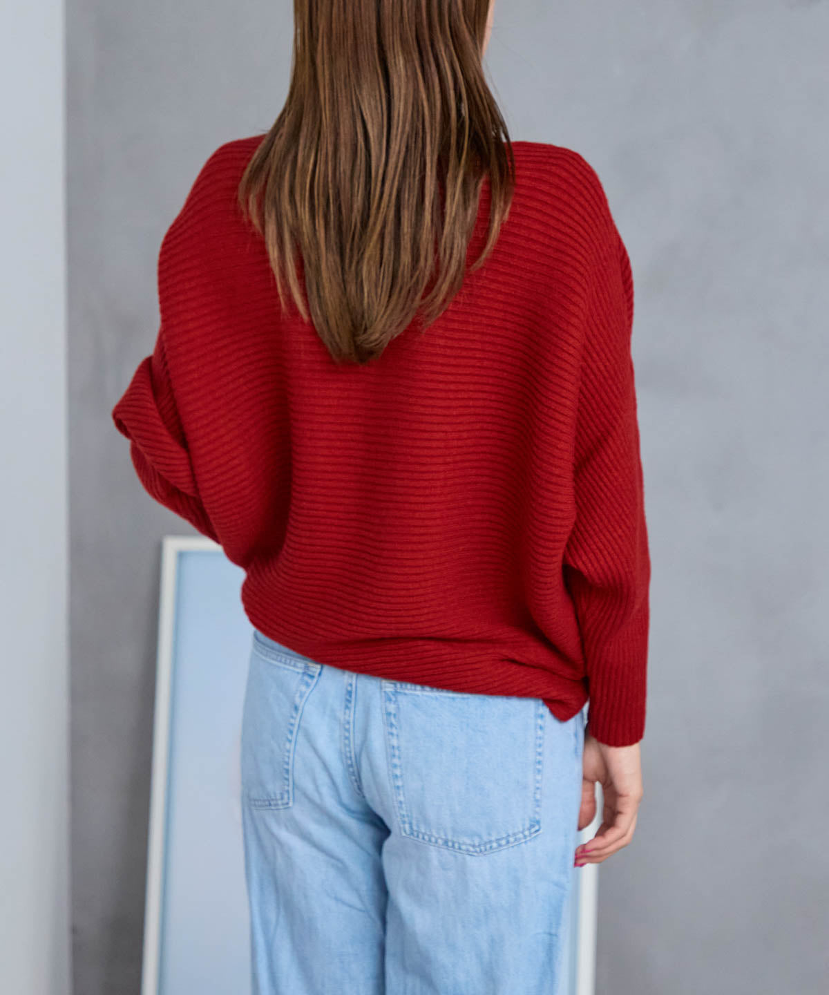 もちもちボートネックドルマンリブニット