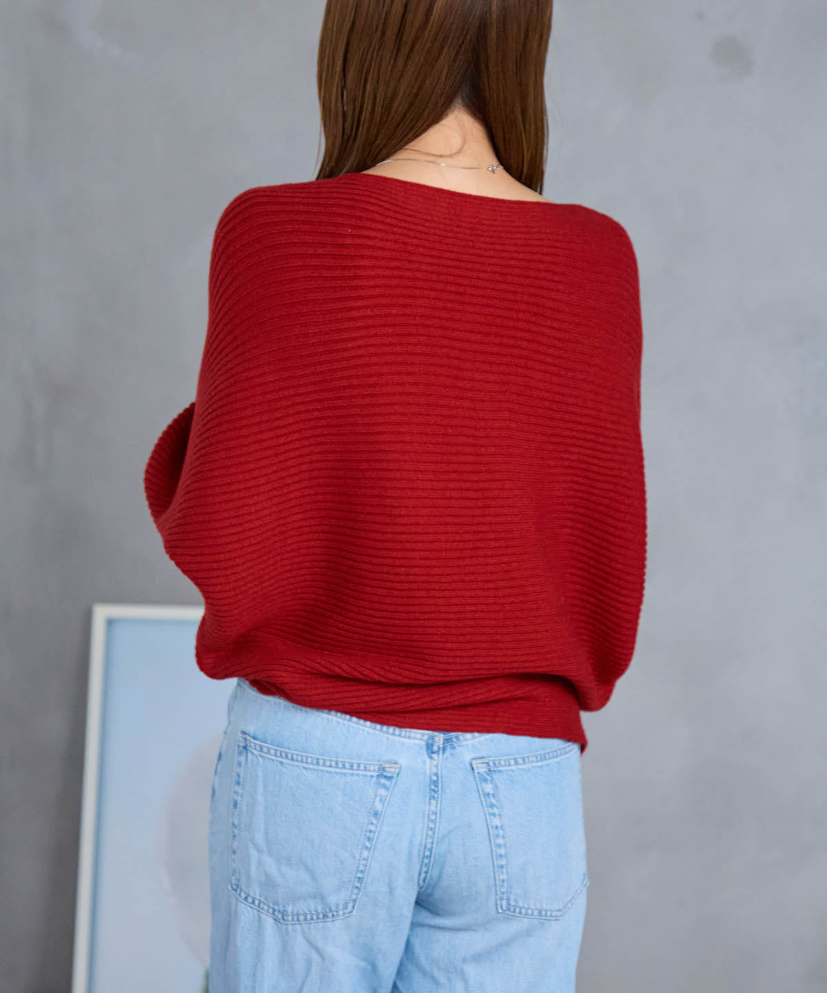 もちもちボートネックドルマンリブニット