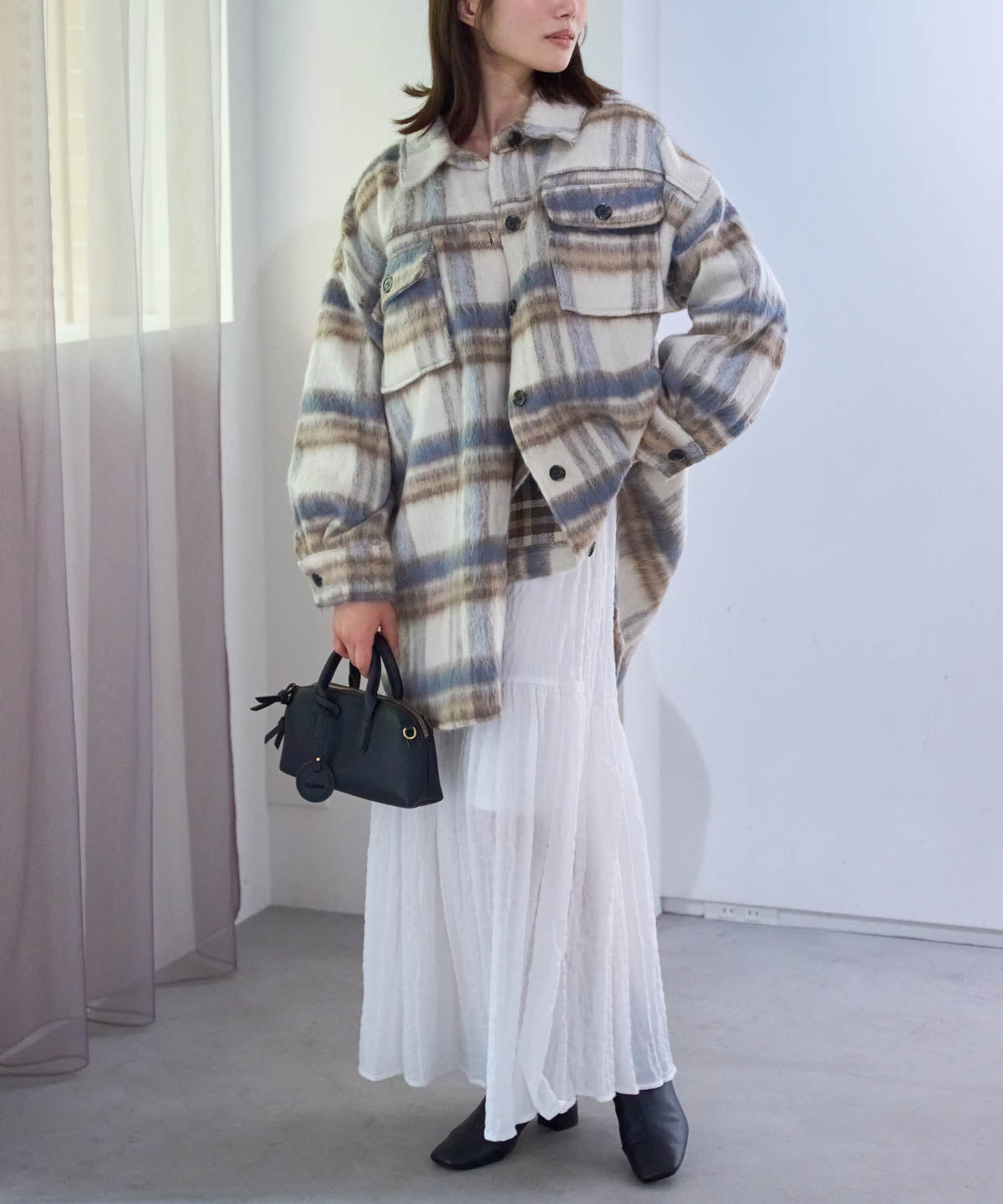 シャギーチェックシャツジャケット