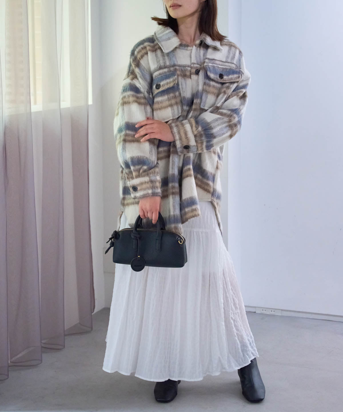 シャギーチェックシャツジャケット