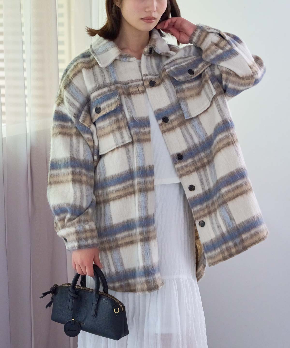 シャギーチェックシャツジャケット