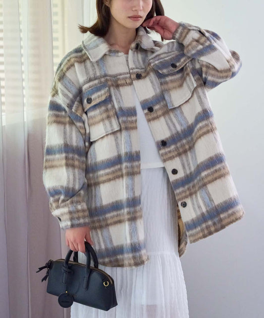 シャギーチェックシャツジャケット