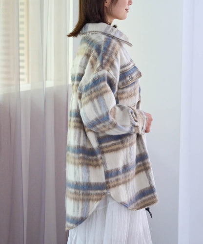 シャギーチェックシャツジャケット