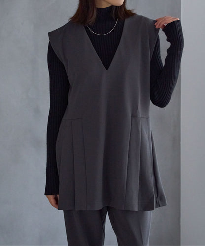 サイドプリーツデザインベスト【セットアップ対応】