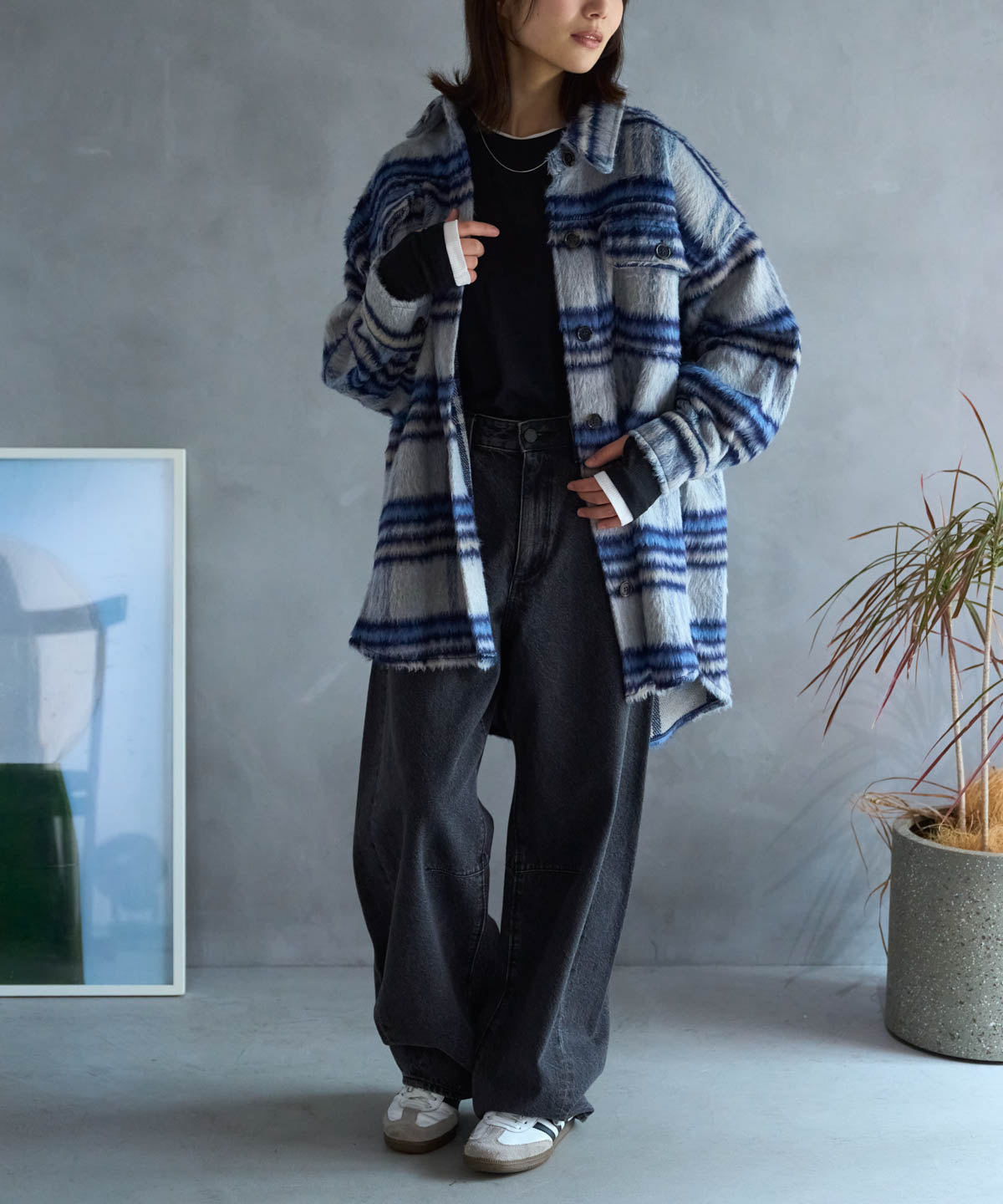 シャギーチェックシャツジャケット