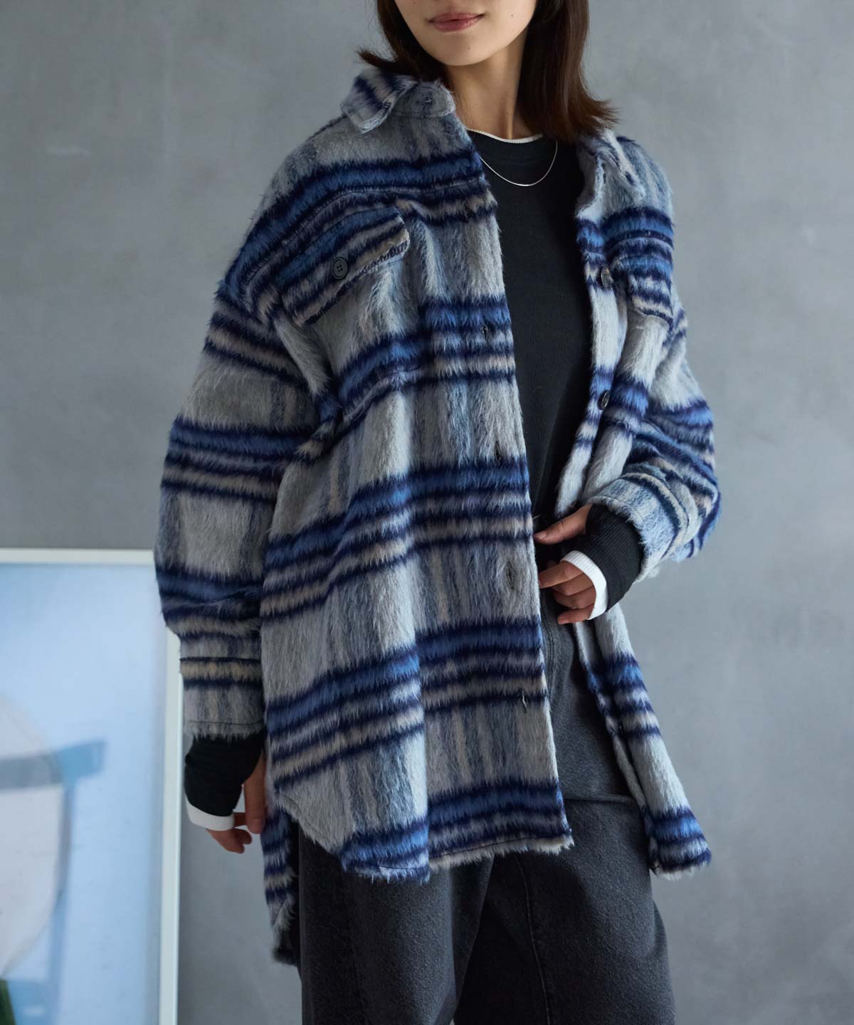 シャギーチェックシャツジャケット