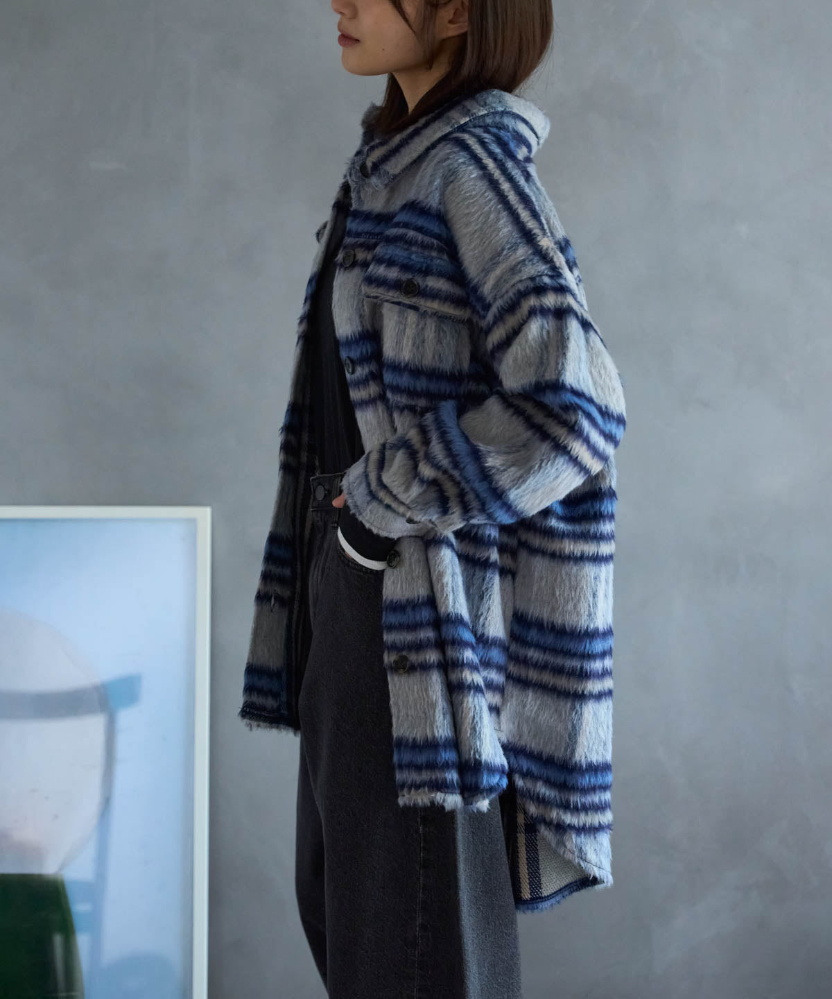 シャギーチェックシャツジャケット