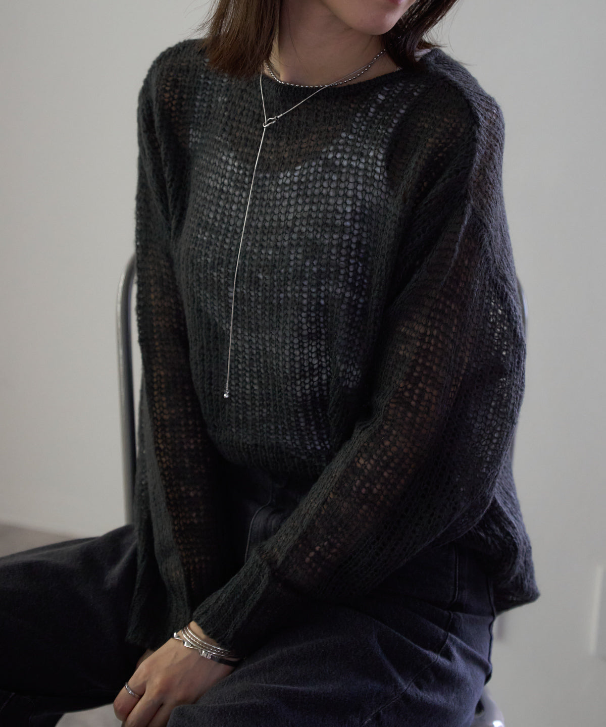 シアーモヘアタッチロングニットプルオーバー