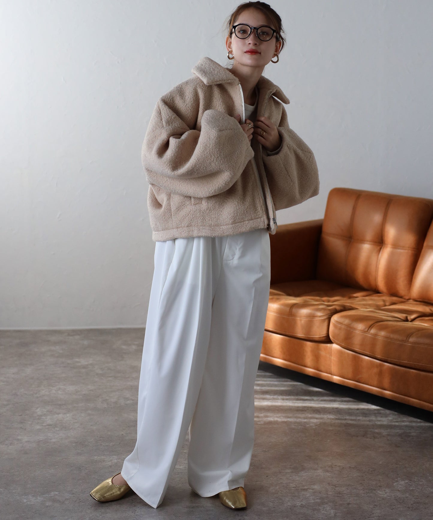 ショート丈 ボリュームスリーブ ボアジャケット