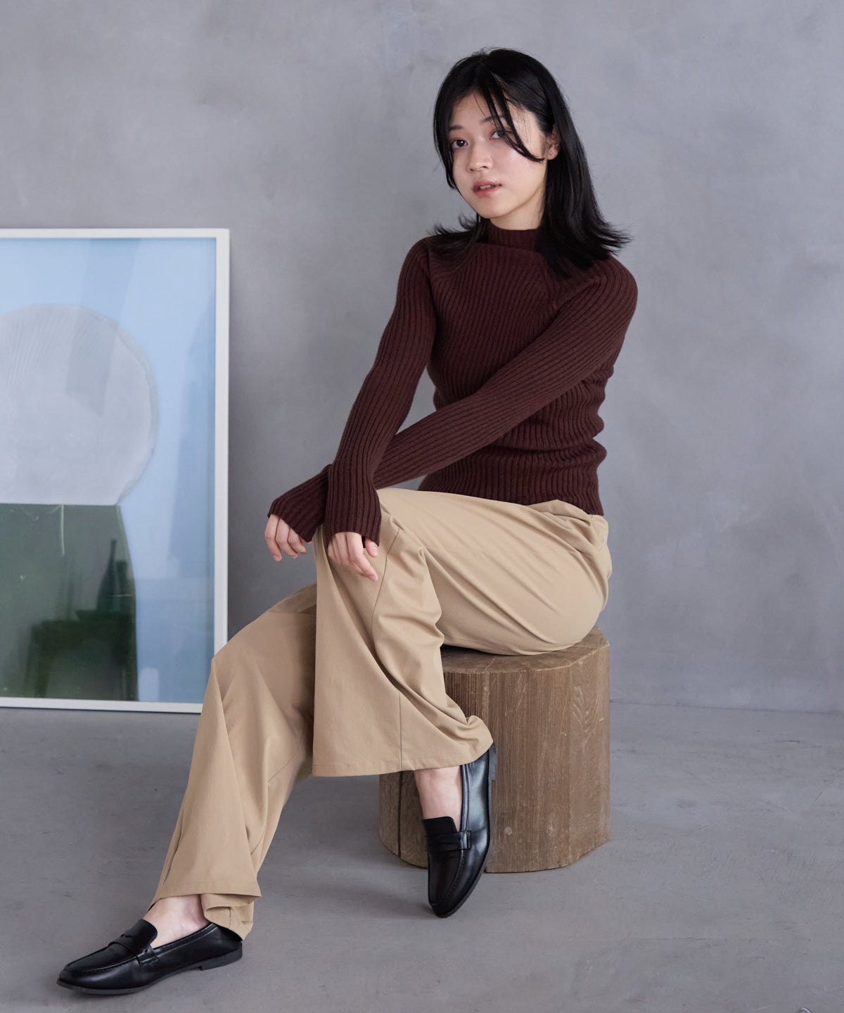 ボトルネックリブニットプルオーバー