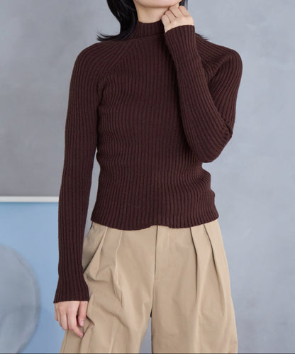 ボトルネックリブニットプルオーバー