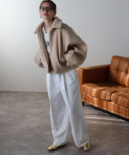 ショート丈 ボリュームスリーブ ボアジャケット