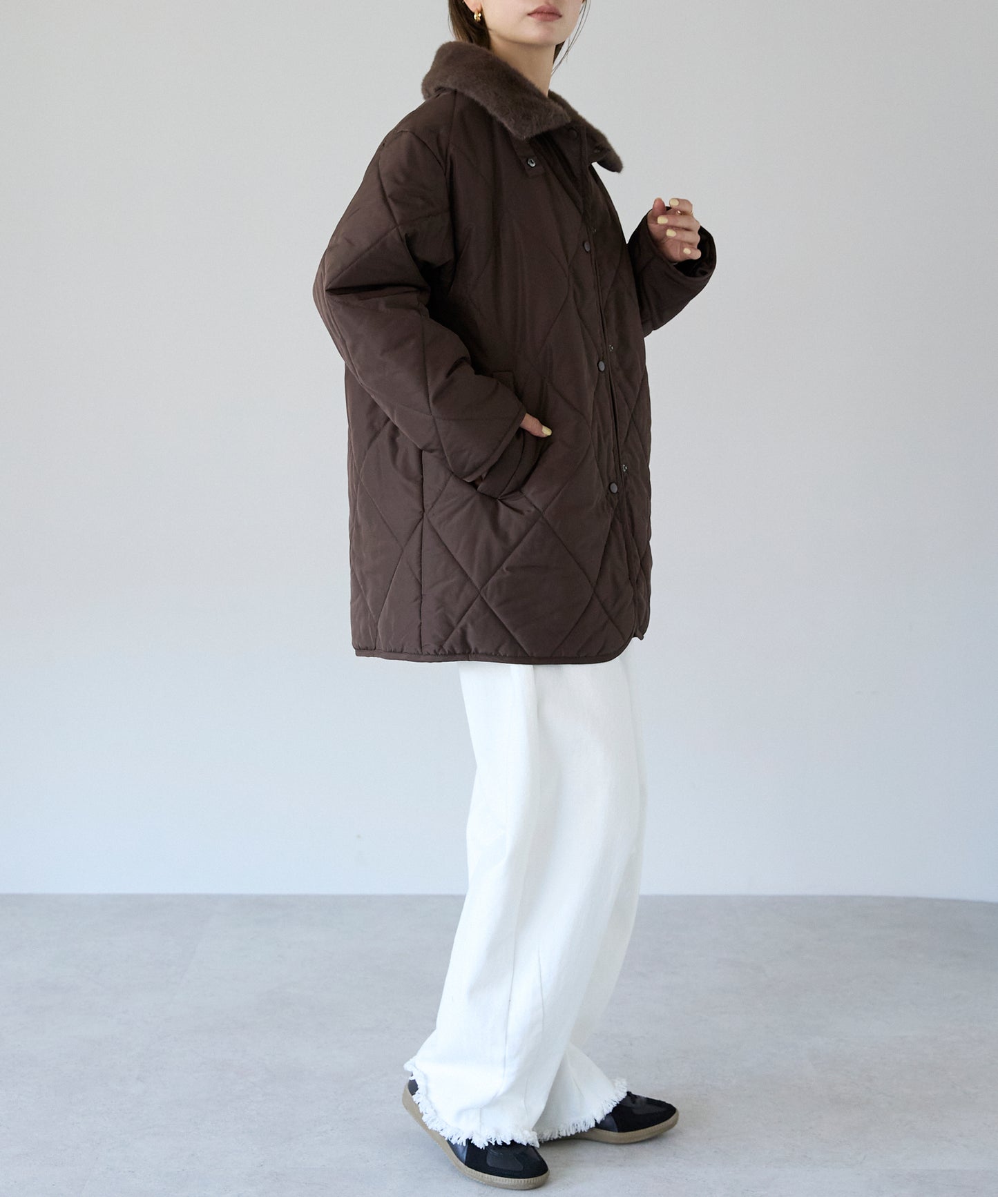 衿ファー付きキルトジャケット